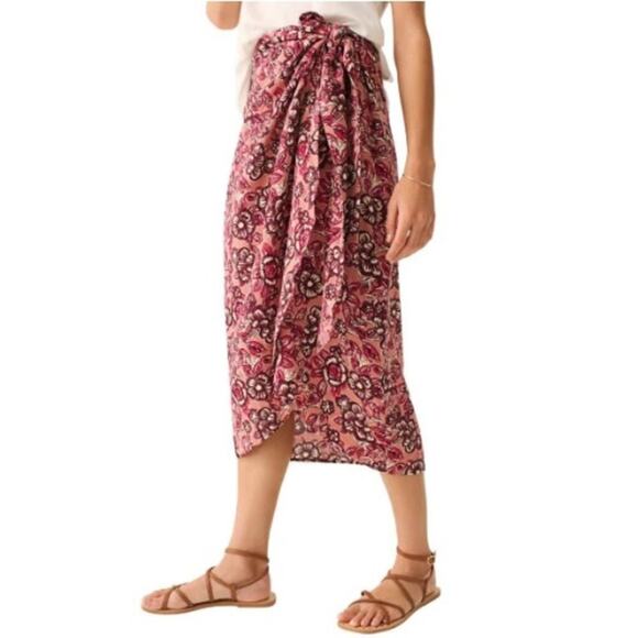 Faherty Pacifica Linen Blend Wrap Skirt Floral Rose Dessert Women's Size XS NWT - Picture 5 of 10